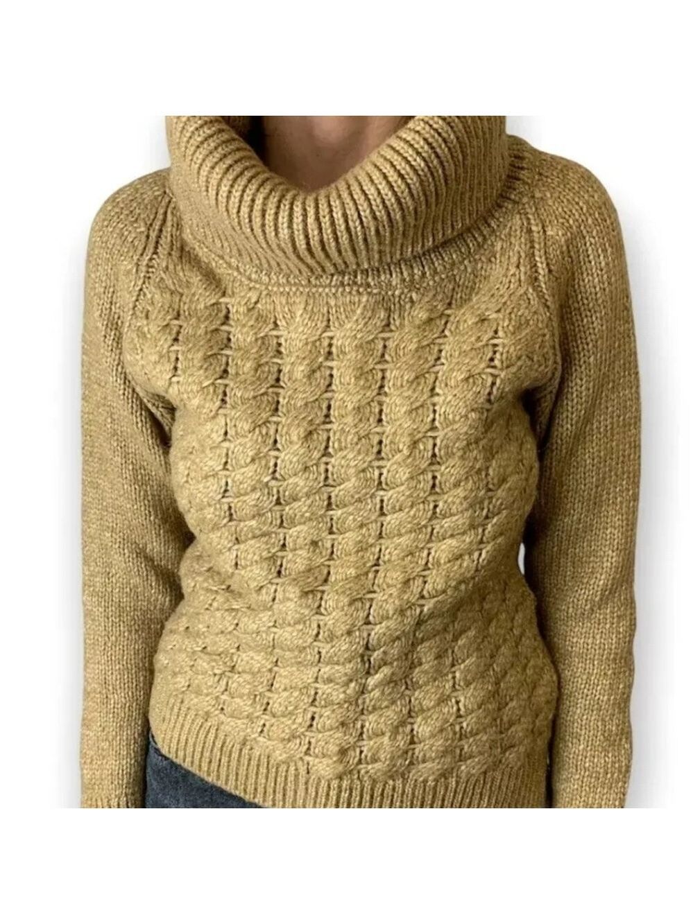 Massimo DUTTI CHUNKY BEIGE CABLE KNIT ALPACA WOOL BLEND SWEATER XS